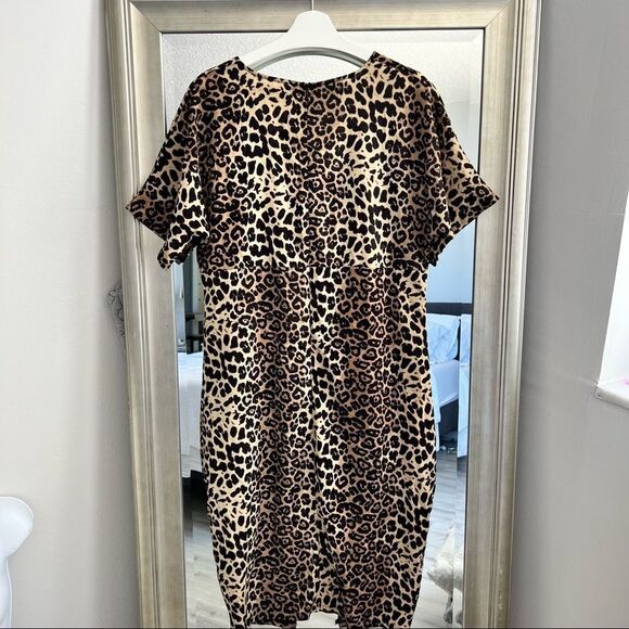 LEOPARD Animal Print V-Neck Maxi Dress Woman Size 1XL - Picture 2 of 7